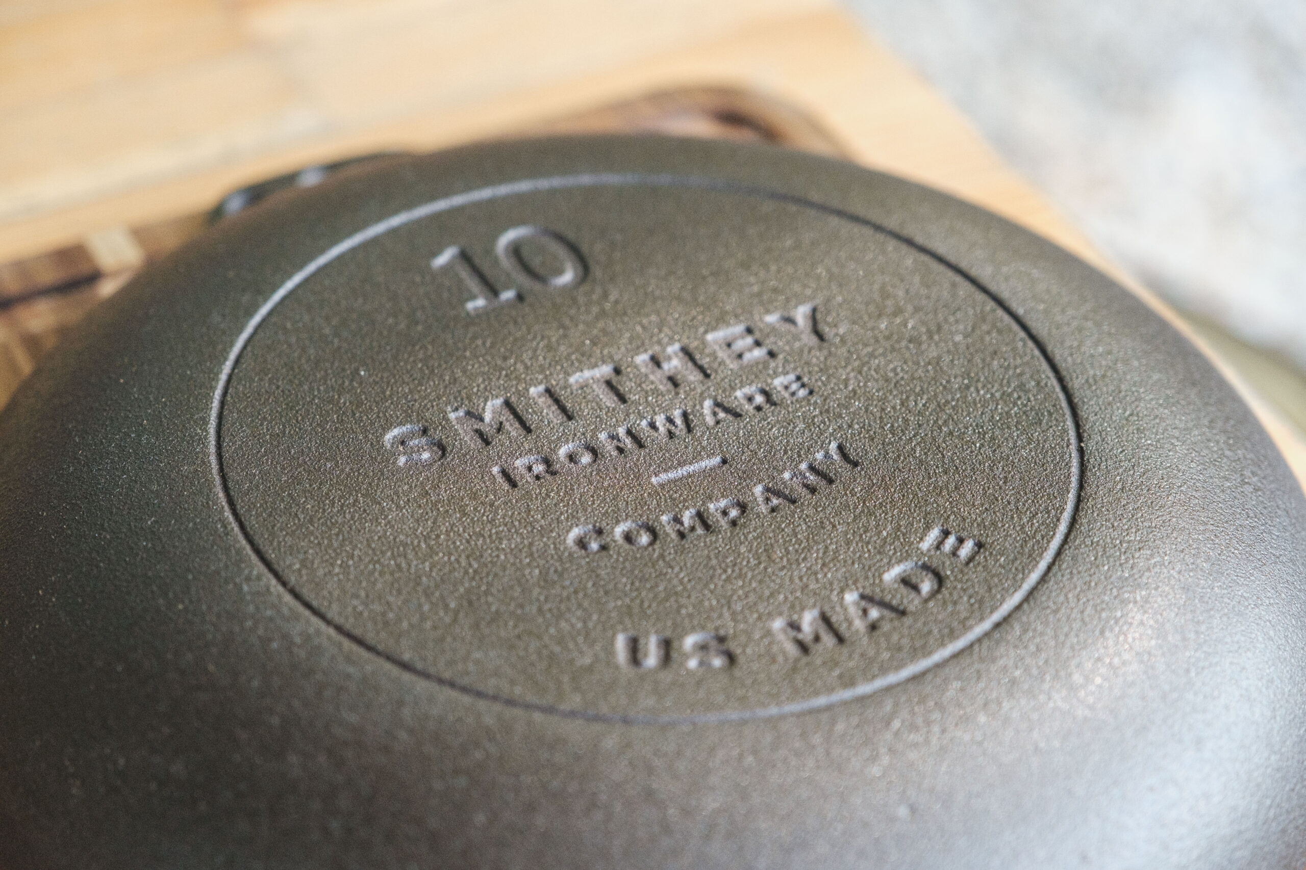 Backside of a Smithey cast iron No. 10 Chef Skillet